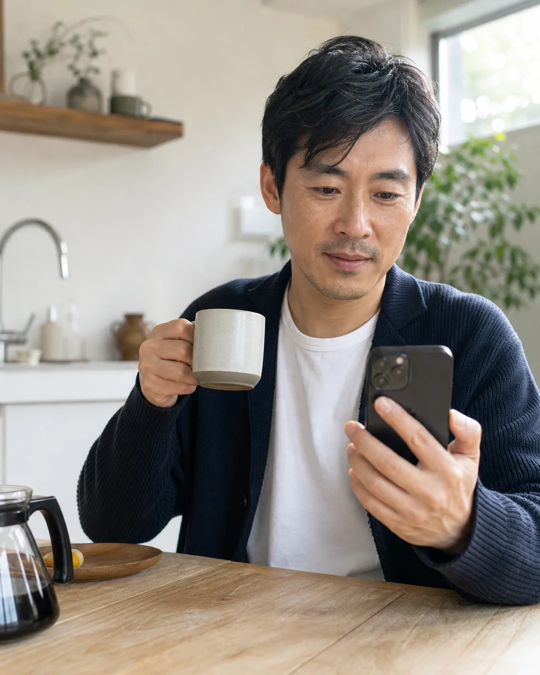 朝のコーヒーの前に確認するイメージ